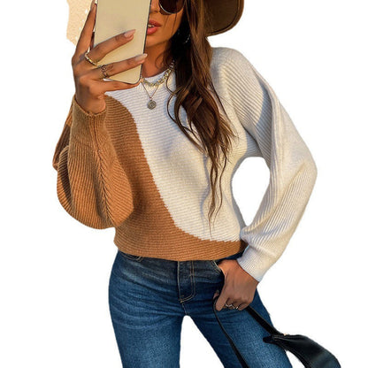 Dames Trui Gebreid met Contrasterende Kleuren Trendy Model