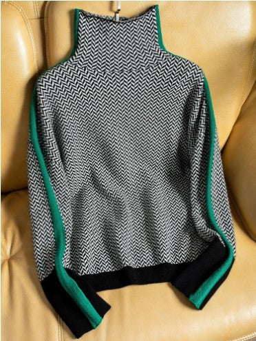 Dames Trui Gebreid met Contrasterende Strepen Stijlvol Design