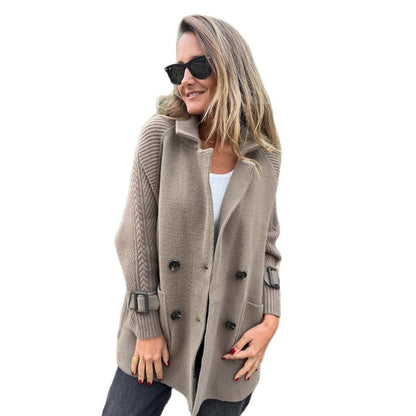 Dames Jas Gebreid Mid-Lengte Wool Look Elegante Buizen