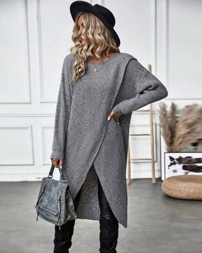 Dames Trui Jurk Gebreid met Lange Mouwen en Patchwork Detail