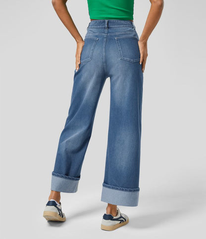 Dames Jeans Zwart Wide Leg Comfortabele Broek