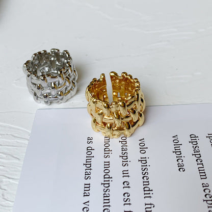 Zilveren Dames Ring Gevlochten Breed Modieus Design