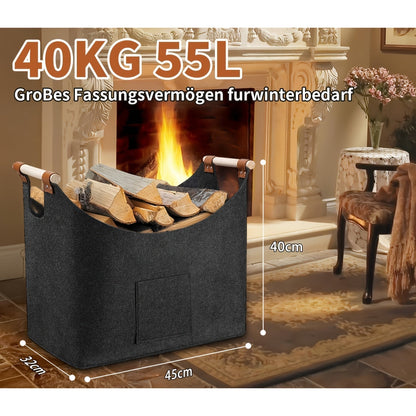 Vilten Haardhoutmand 55L – Grote Haardhout Opbergmand voor Open Haard & Houtkachel