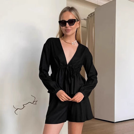 Dames Zomerset: Luchtige 2-Delige Set met V-Hals Top en Korte Broek - StudioMarella