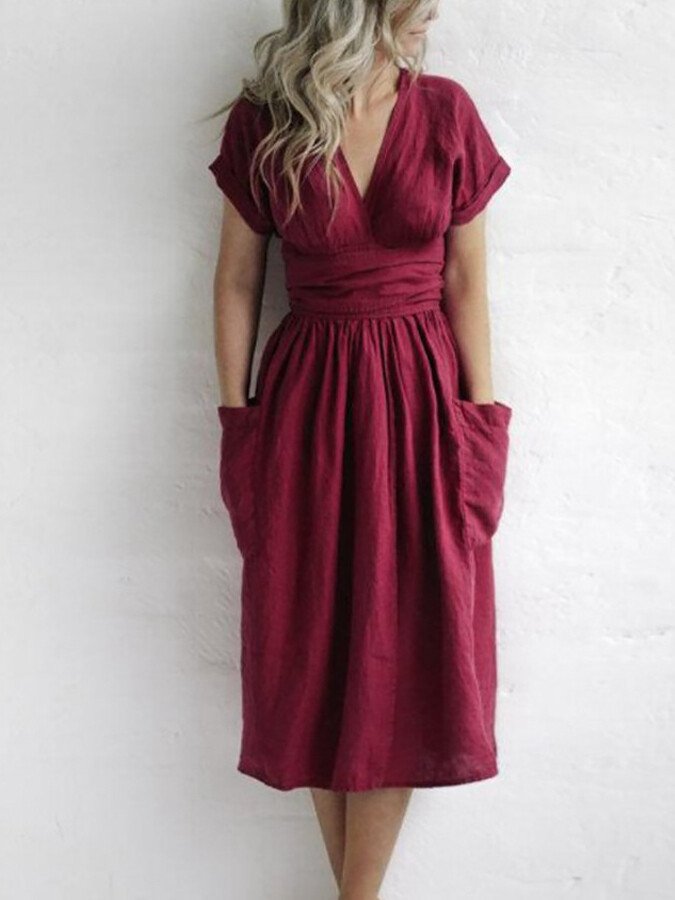 Linnen Jurk met Vetersluiting Elegant Zomer Jurk