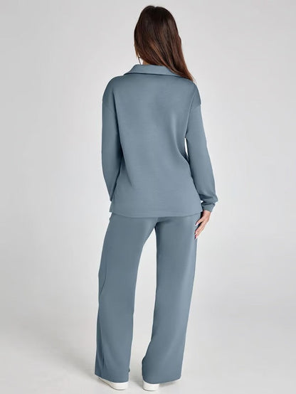Dames 2-Delige Set met V-Hals Sweatshirt en Wijde Joggingbroek
