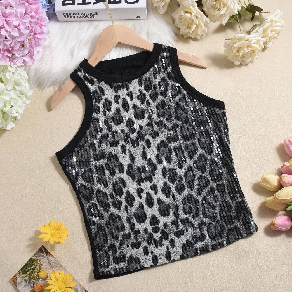 Feestelijke Dames Top met Glitter en Luipaard Print