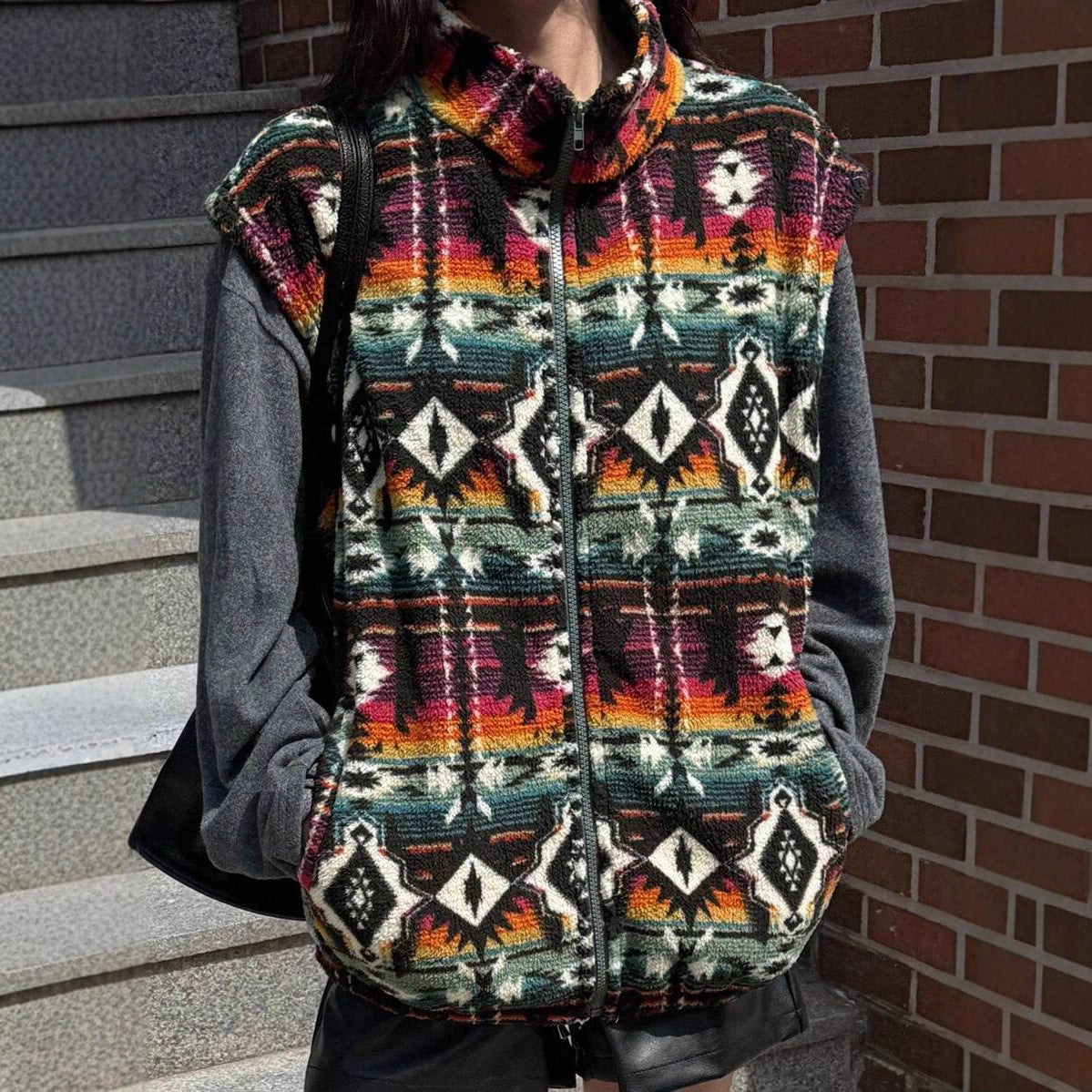 Dames Fleece Bodywarmer Warm Aztec Print Stijlvol
