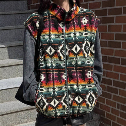Dames Fleece Bodywarmer Warm Aztec Print Stijlvol