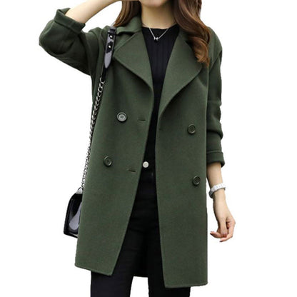 Dames Mantel Wollen Dubbel Geknoopt Stijlvolle Look