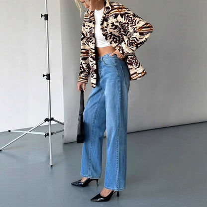 Dames Fleece Jas Warm Etnisch Print Trendy