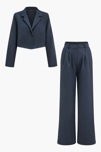 Dames Blazer Set Wijd met Broek Modern Zwart Costume