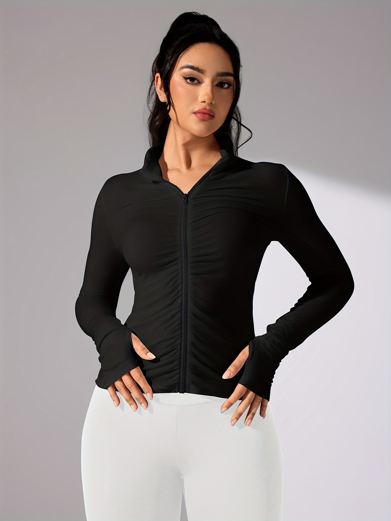 Vrouwelijke Sportjack Lange Mouwen Casual Stijl → Sportjack Vrouw Lange Mouwen Waterdicht Casual