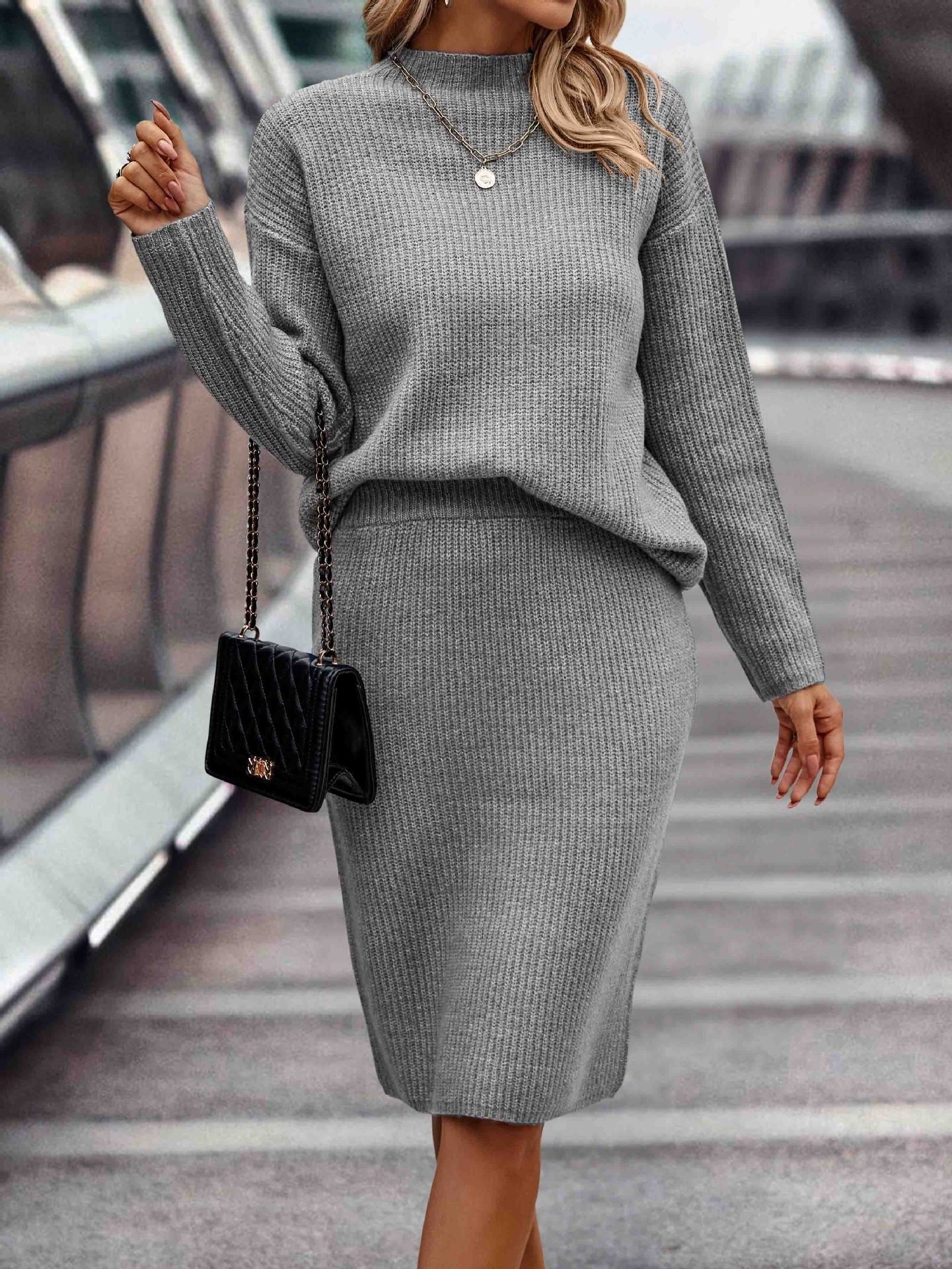Dames Gebreide Set Rok en Trui Warm en Stijlvol