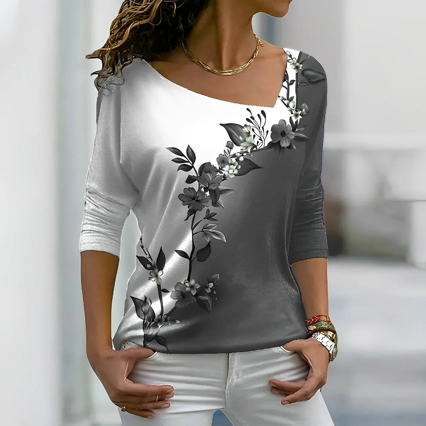 Vrouwelijke Bloemen Blouse Lange Mouwen Paars
