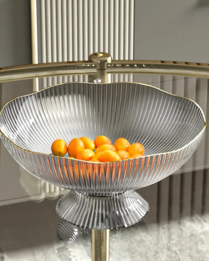Fruitschaal op Voet met Goudrand Geribbeld Keramiek Transparant Groen Grijs voor Tafelcenterpiece Interieur