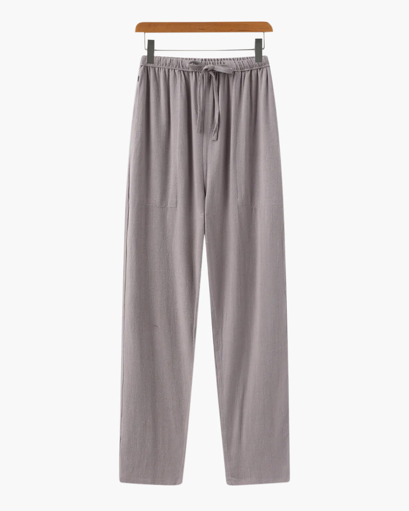 Linnen Broek Heren ZomerSlim Fit Lichtbruin Met Koord
