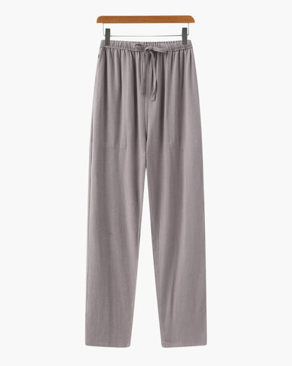 Linnen Broek Heren ZomerSlim Fit Lichtbruin Met Koord