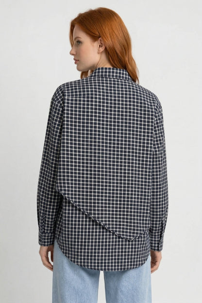 Dames Blouse Geruit Asymmetrisch met Strik