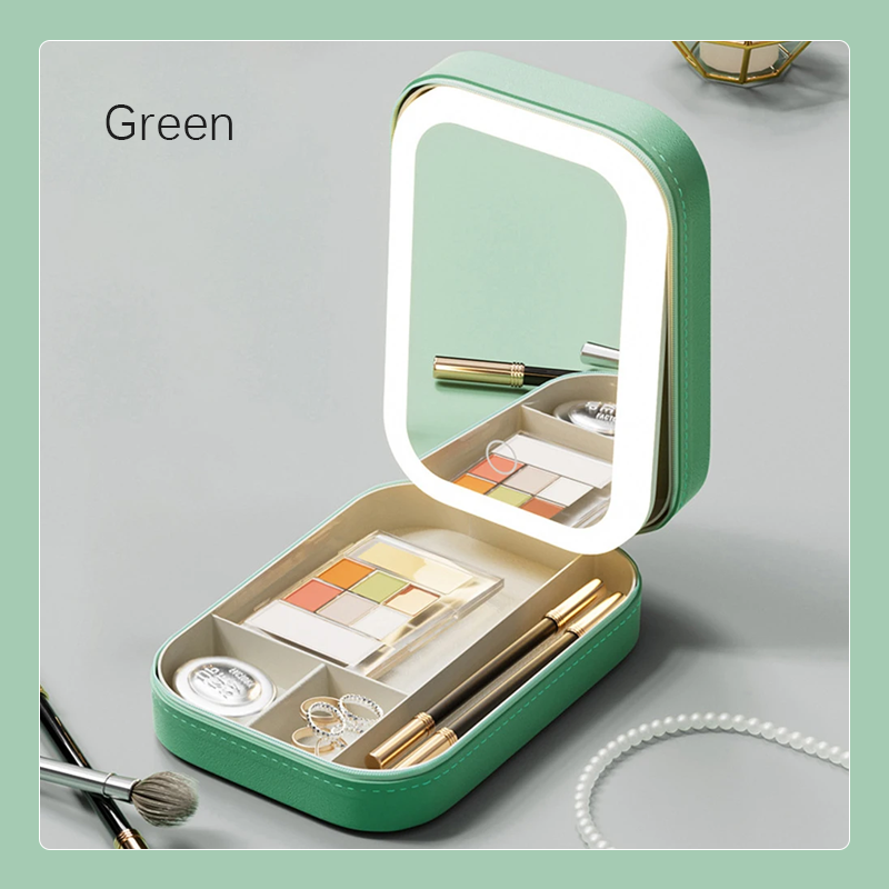 LED Make-up Organizer Box met Spiegel en 3 Lichtinstellingen – Reiskoffer voor Cosmetica