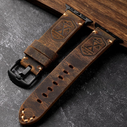 Vintage Leren Horlogeband voor Apple Watch met Handgestikte Naden en Volledig Narfleder Afwerking | Verstelbare Bandje 40-49mm voor Authentieke Retro Look Patina Ontwikkeling