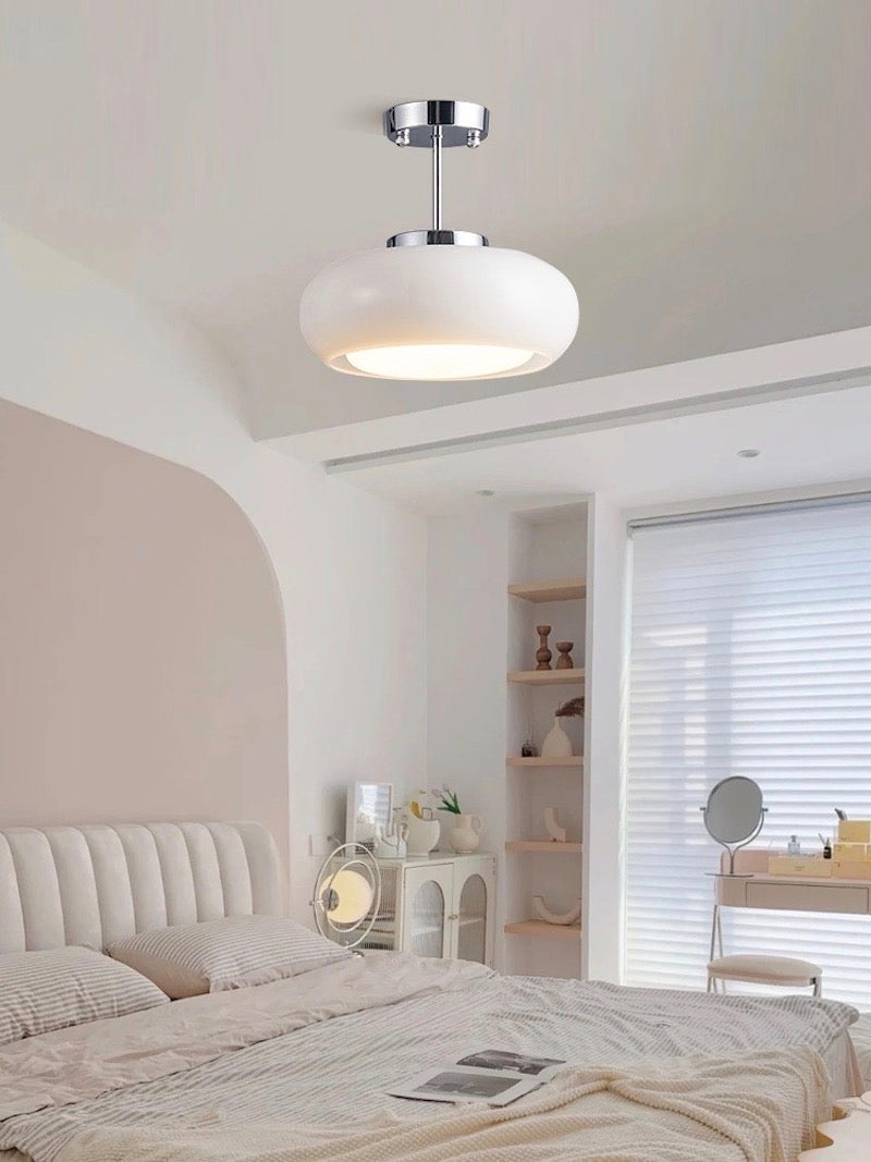 Plafondlamp Glazen Schijf Bauhaus Design Messing of Chroom Oranjegeel of Wit Glas Retro Stijlvolle Verlichting