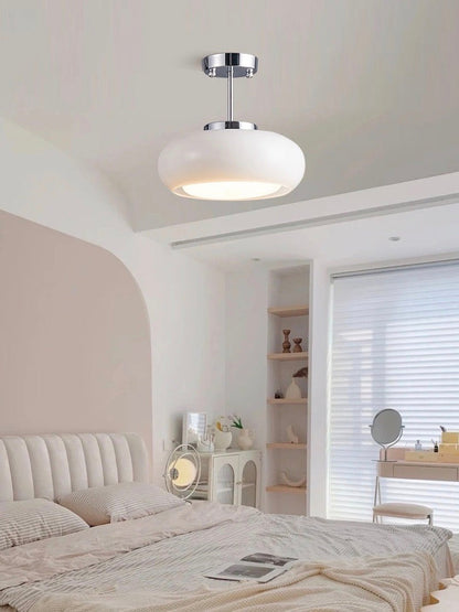Plafondlamp Glazen Schijf Bauhaus Design Messing of Chroom Oranjegeel of Wit Glas Retro Stijlvolle Verlichting
