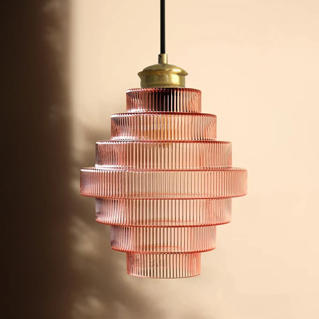 Hanglamp Glas Geribbeld Messing Gelaagd Woonkamer Eettafel Sfeerverlichting Vintage Design