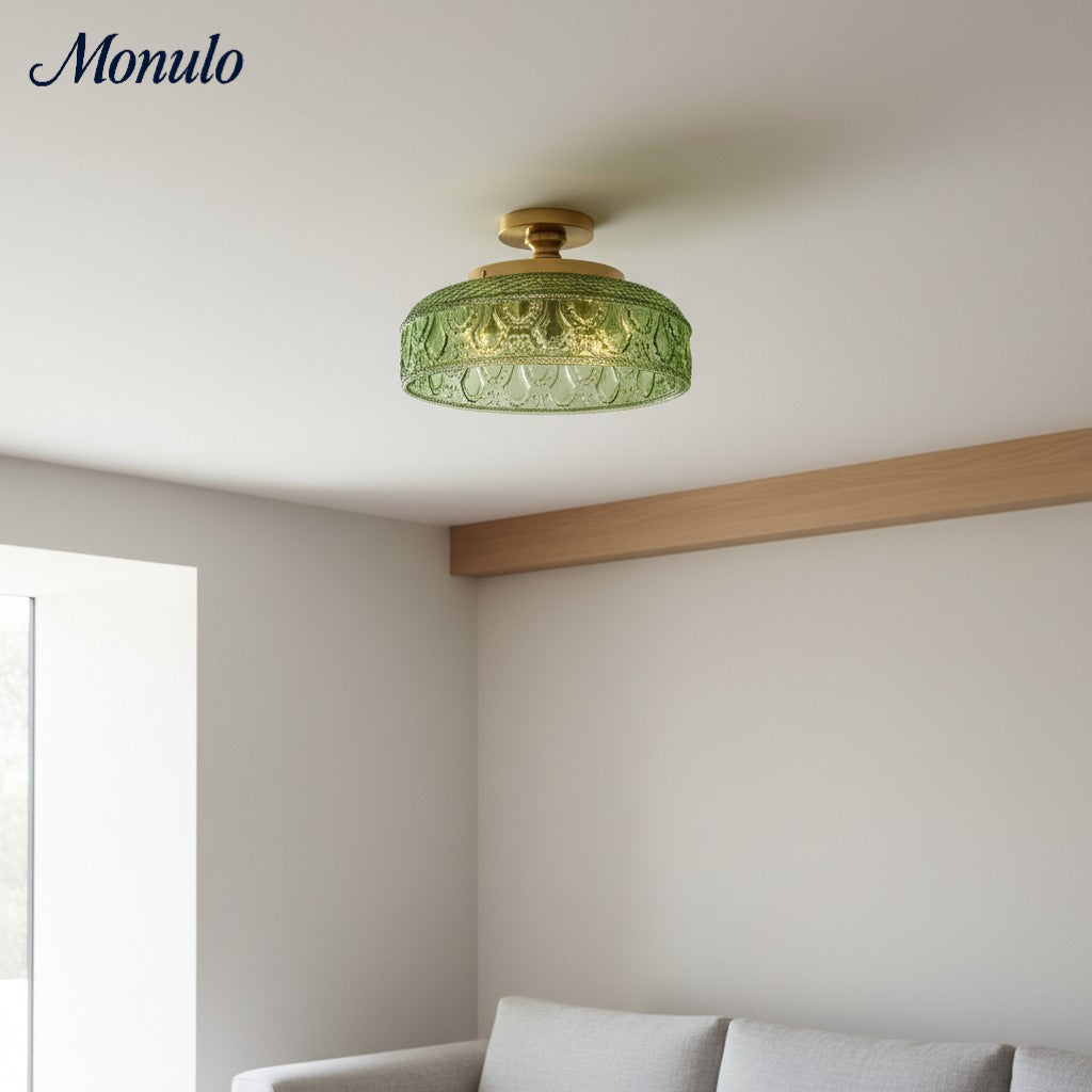 Geribbelde Glazen Plafondlamp met Metalen Armatuur – Minimalistische Verlichting voor Slaapkamer en Gang