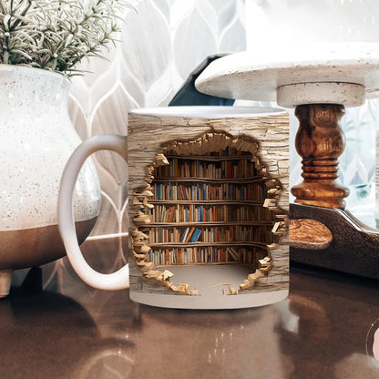 Keramische Mok met 3D-Boekenplankdesign – Gezellige Mokken voor Boekenliefhebbers