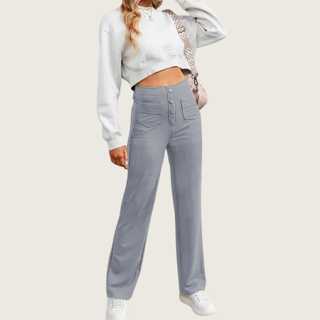 Hoge Broek voor Dames Elastisch Comfortabel Zwart