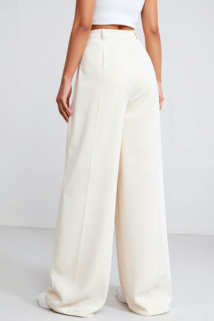 Damesbroek Zwart Wijd Model met Plooien Elegante Stijl