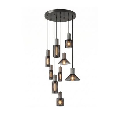 Industriële Hanglamp met Cement & Zwart Mesh — 6 Vormen