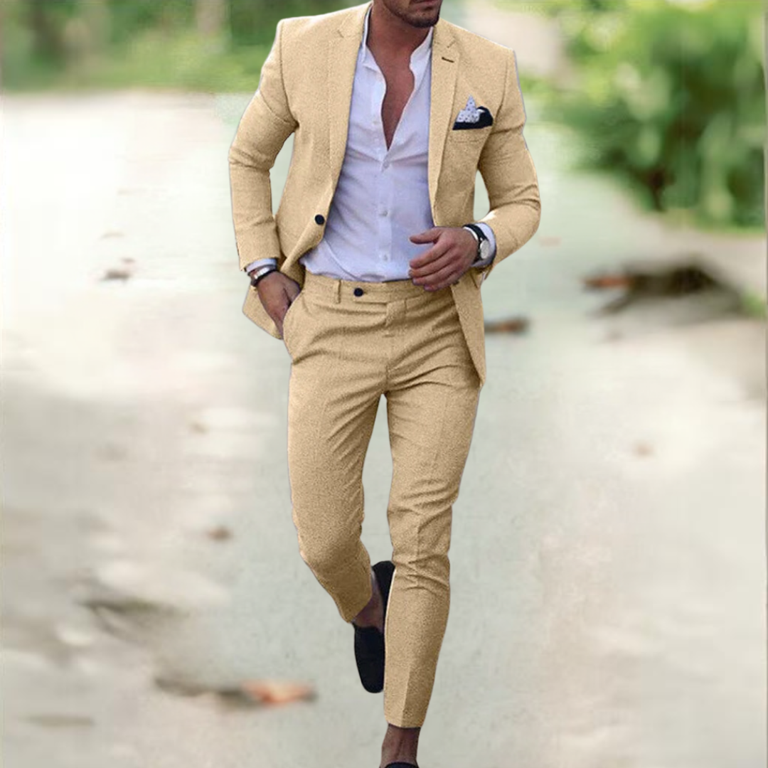 Heren Linnen Pak 2 Delig Slim Fit Zomer Kostuum Ademend