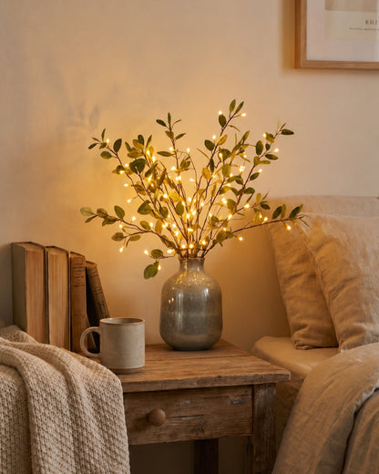Decoratieve LED Verlichtingstak met Natuurlijke Bloesemvorm 70cm – Flexibele Sfeerverlichting voor Vazen en Schoorsteenmantels