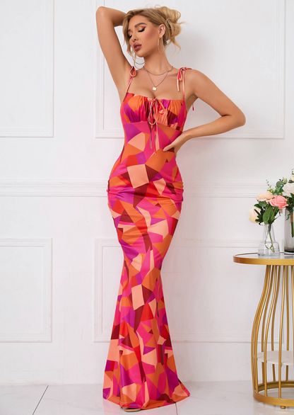 Maxikleed Bloemenprint voor Vrouw met Strikdetails Zomer