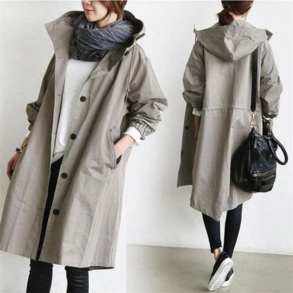 Dames Trenchcoat Waterdicht met Kap voor Lente en Herfst
