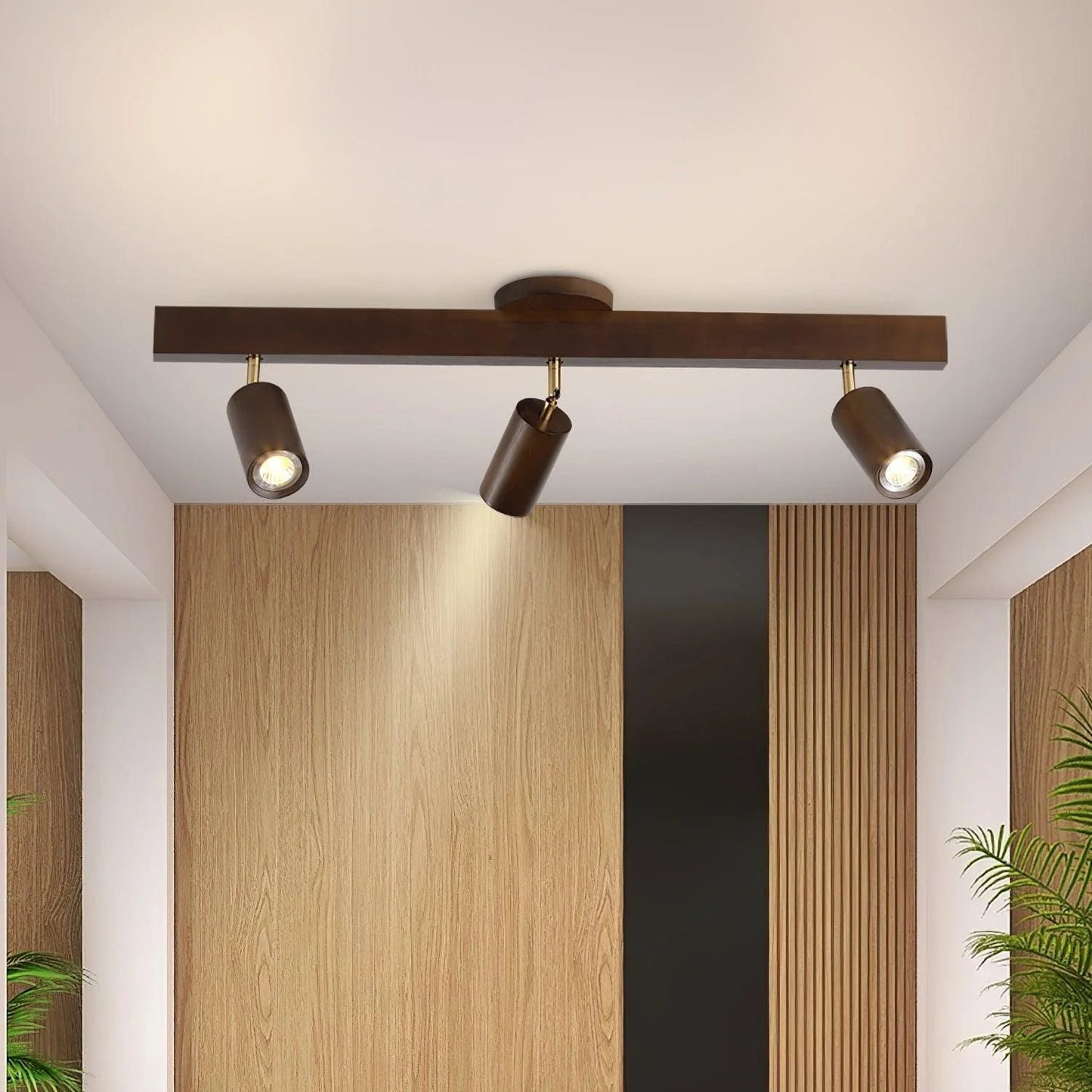 Houten Track Plafondlamp LED Houtlook Goud Verstelbare Spots Woonkamer Keuken Hal Scandinavisch Modern