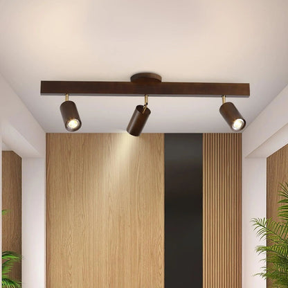 Houten Track Plafondlamp LED Houtlook Goud Verstelbare Spots Woonkamer Keuken Hal Scandinavisch Modern