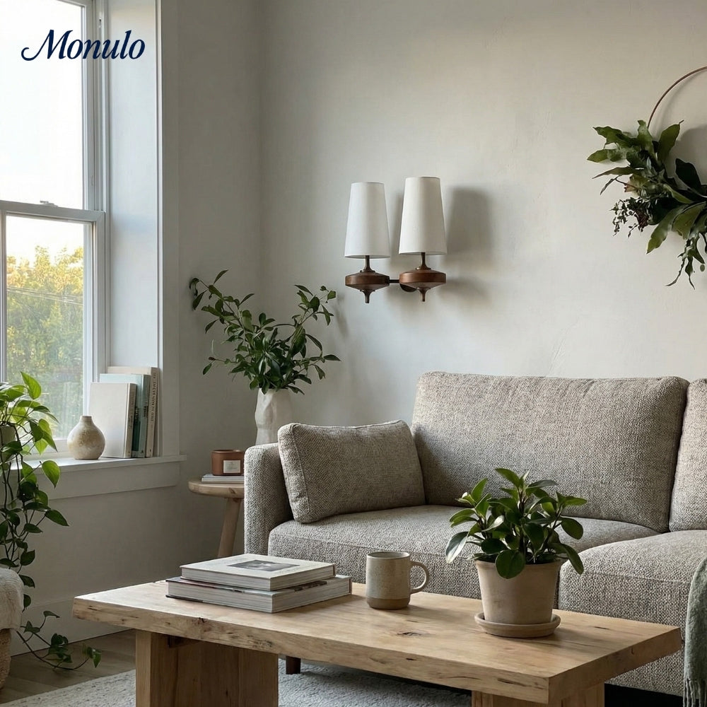 Retro Wandlamp met Stoffen Kap – Vintage Verlichting voor Slaapkamer