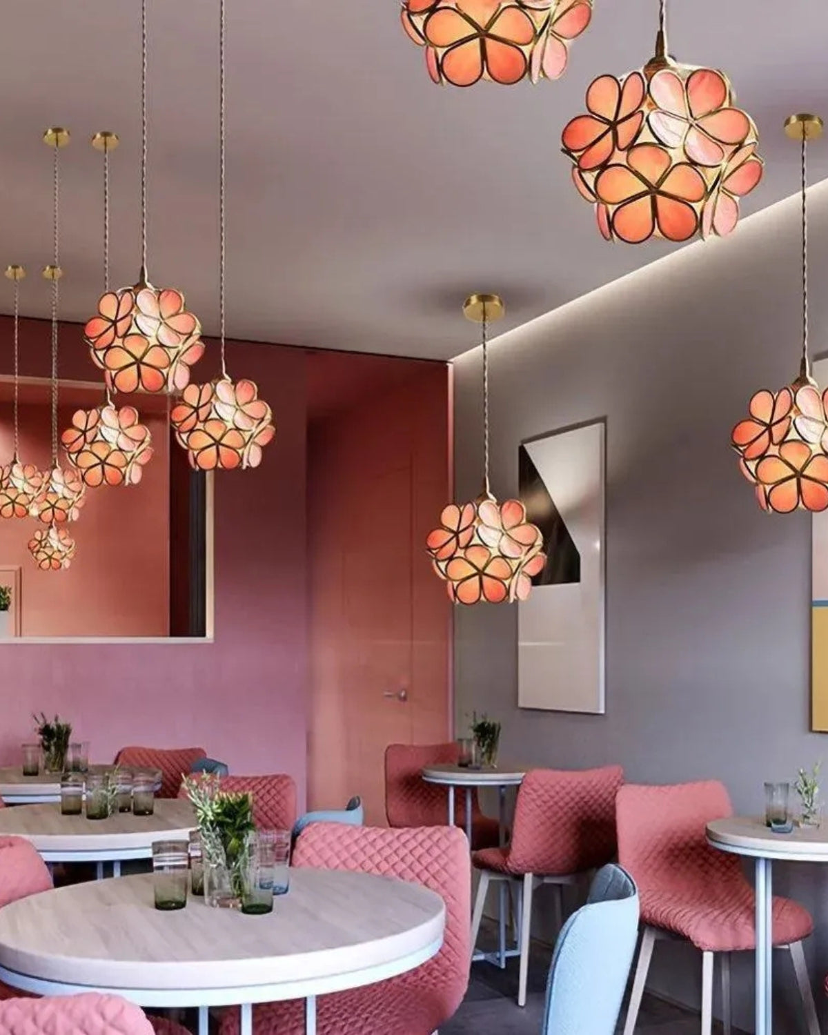 Handgemaakte Hanglamp met Acryl Bloem en IJzeren Frame Transparant Roze Blauw Beige voor Eetkamer Woonkamer Slaapkamer