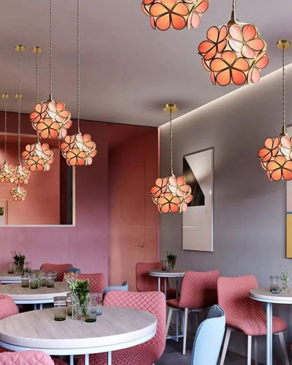 Handgemaakte Hanglamp met Acryl Bloem en IJzeren Frame Transparant Roze Blauw Beige voor Eetkamer Woonkamer Slaapkamer