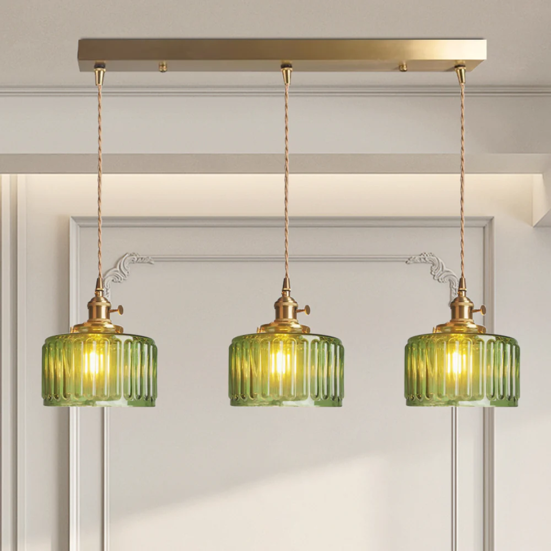 Quilivon Hanglamp Glas Messing Groen E27 Keuken Eettafel Retro Verlichting Geribbeld Glas Design