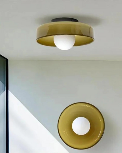 Moderne ronde plafondlamp van glas en ijzer – minimalistische designlamp voor woonkamer en slaapkamer met warme lichtkleur