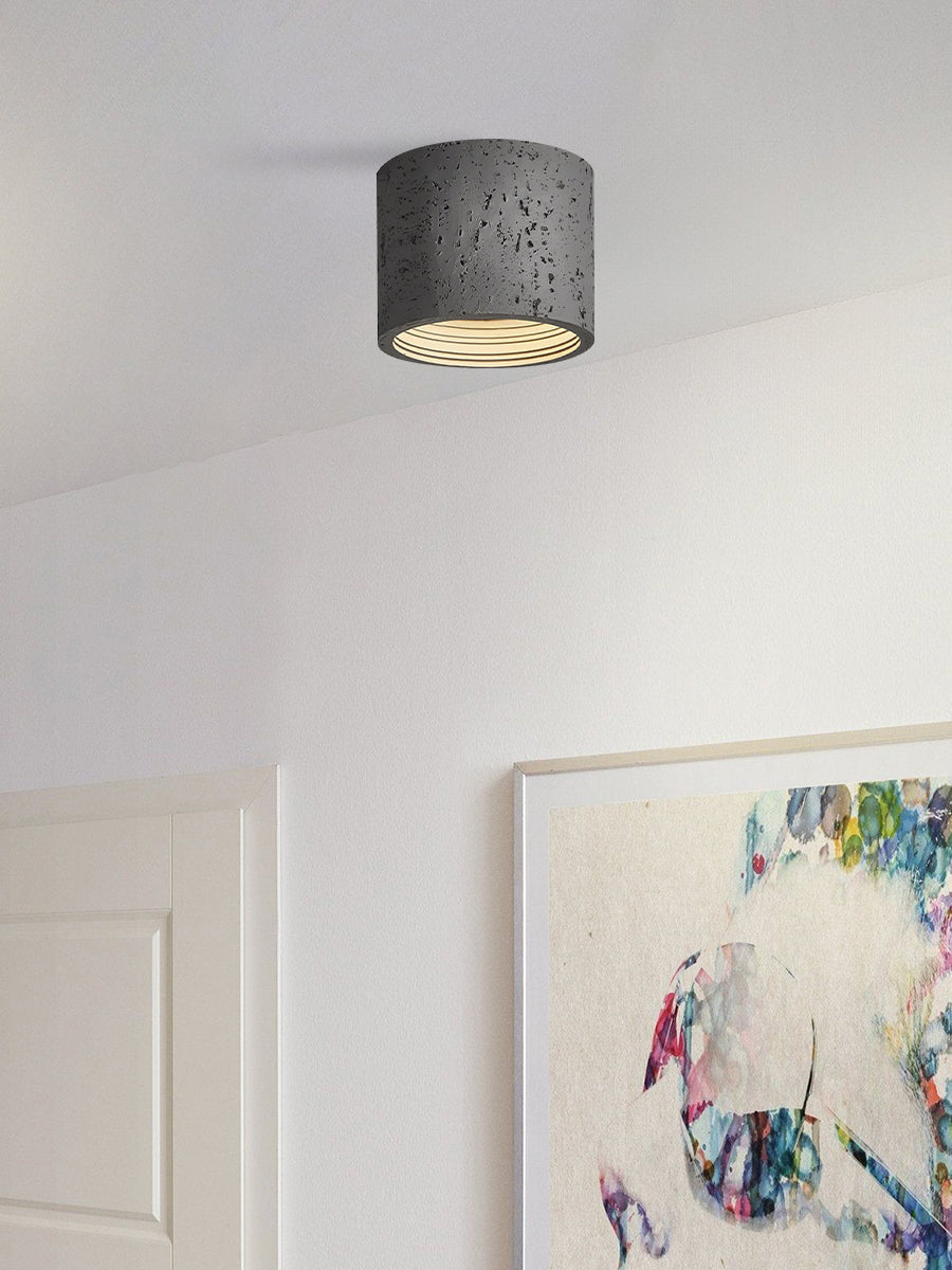 Cilindrische plafondlamp van travertijn – LED verlichting voor moderne interieurs