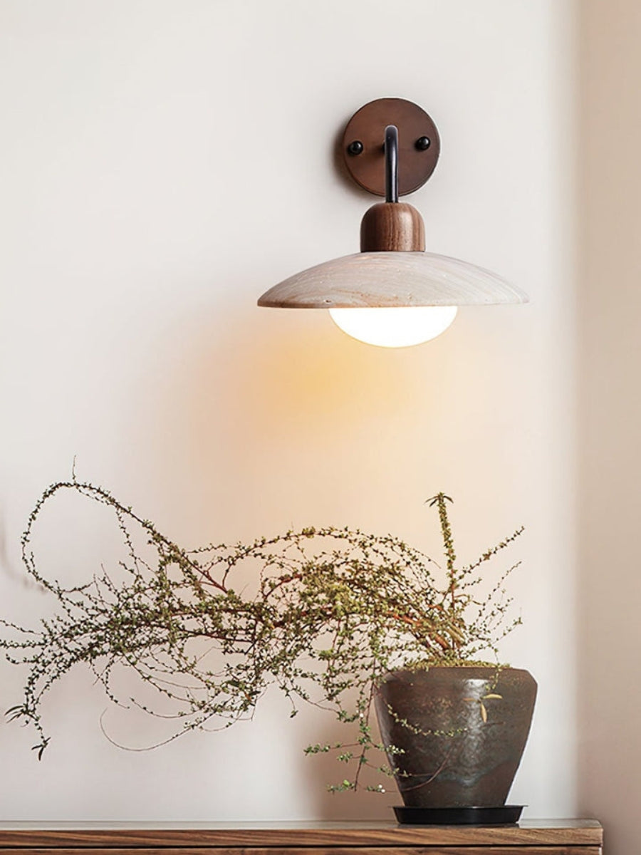 Travertijn Wandlamp Minimalistische Schijf Design Natuursteen Verlichting voor Woonkamer Slaapkamer Gang Moderne Interieur Wandverlichting met Warm Licht