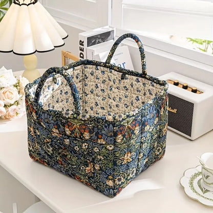 Canvas Opbergmand met Bloemenprint – Praktische Organizer voor Kleine Spullen en Schoenen
