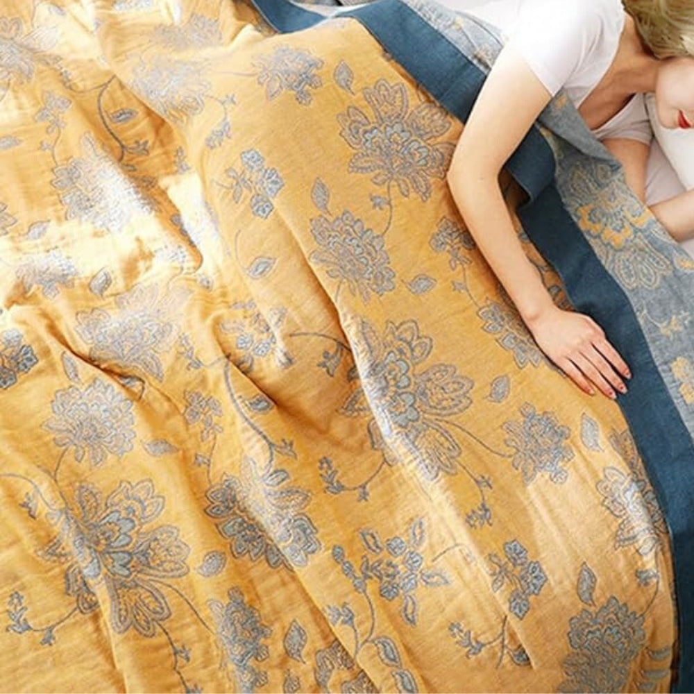 Floral Dream Comfort Deken – Lichtgewicht Katoenen Gaas Zomerdeken met Jacquard Bloemenpatroon – Seizoensgebonden Plaid voor Bed & Bank