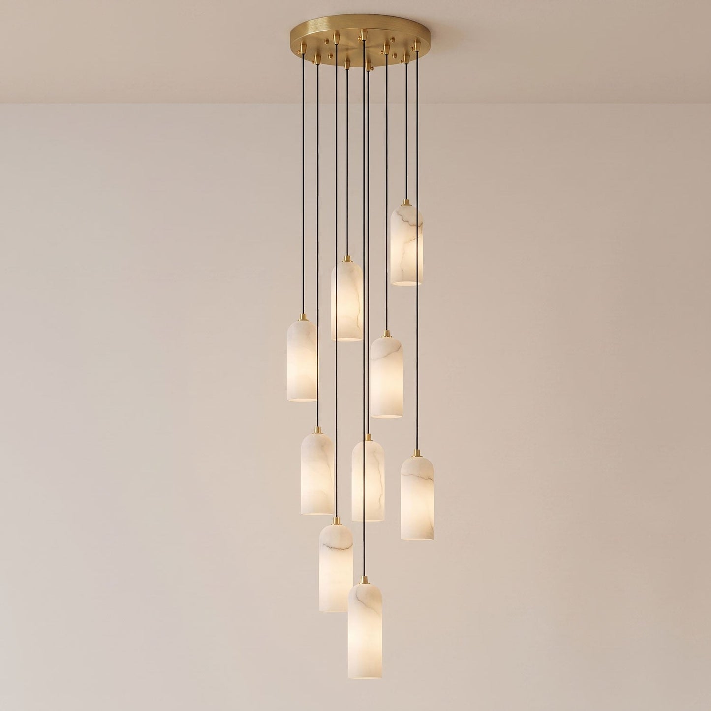 Alabasten Hanglamp met Gevlochten Snoer – Natuursteen Verlichting van Enkel Lichtpunt tot 21-Lichts Cluster – Mid-Century Modern Stijl Eetkamer Hanglamp met E12/E14 Fitting