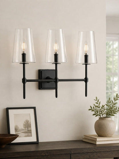 Glazen Wandlamp met Helder Glas – Enkelvoudige tot Drievoudige Configuratie – Elegante Badkamerverlichting